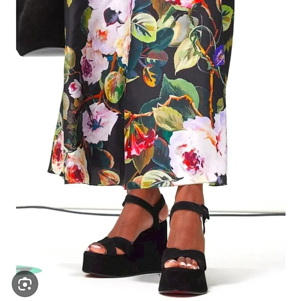 NWT$1,195 CHRISTIAN LOUBOUTIN Supramariza Black Velvet Wedge Heel Sandals Sz 39